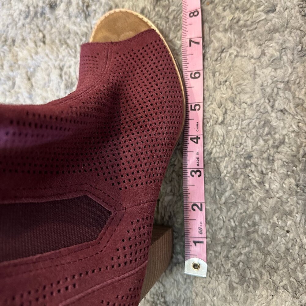 Toms Wide 6.5 Burgundy Red Open Toe Booties Suede Peep Toe Leather Majorca Open - Picture 9 of 10